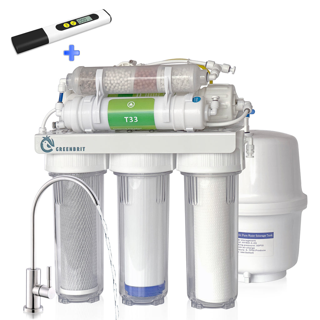 GreenBrit 6-Stage Reverse Osmosis Under-Sink Drinking Water Purifier + Free TDS Meter. [ RO Water Purification System ]