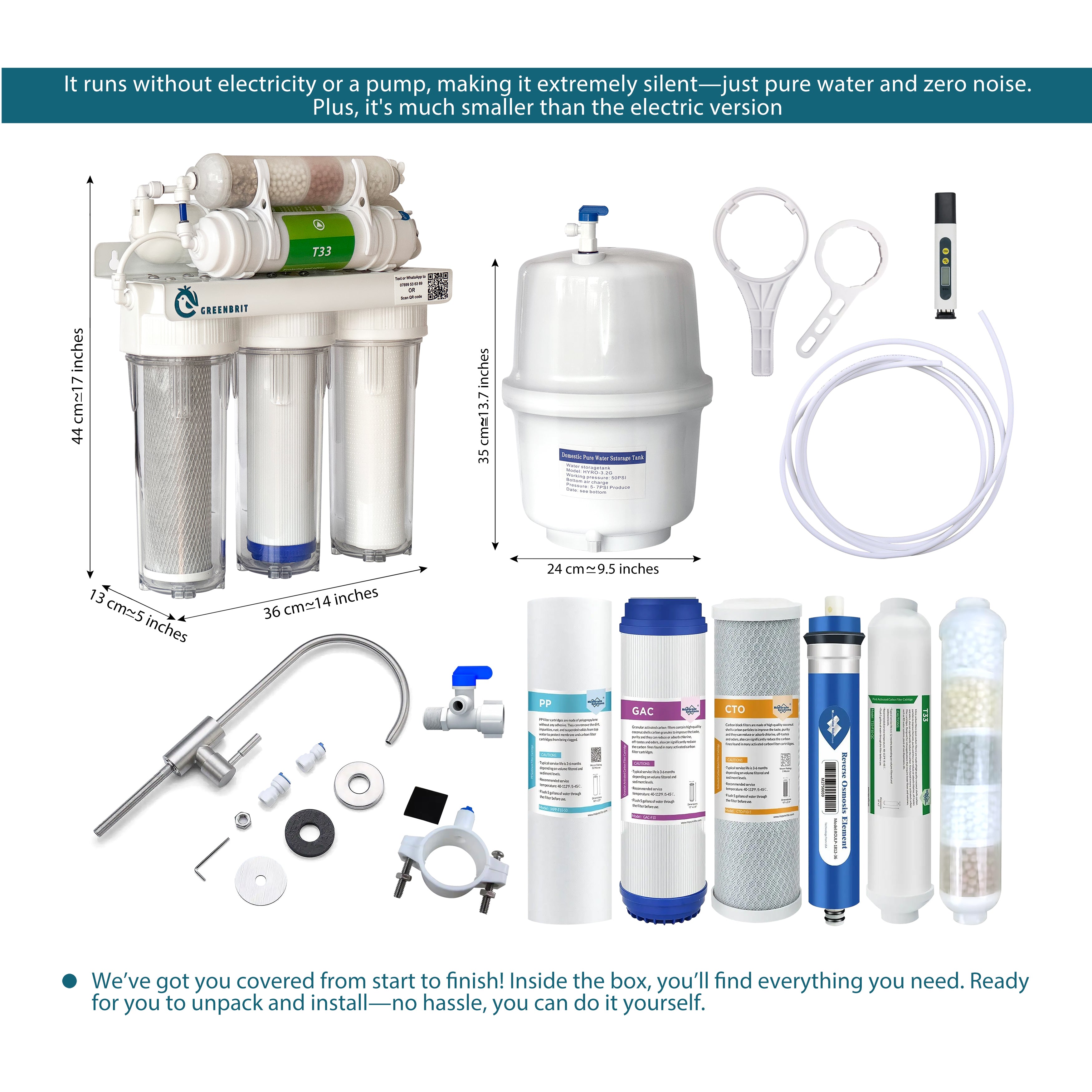 GreenBrit 6-Stage Reverse Osmosis Under-Sink Drinking Water Purifier + Free TDS Meter. [ RO Water Purification System ]