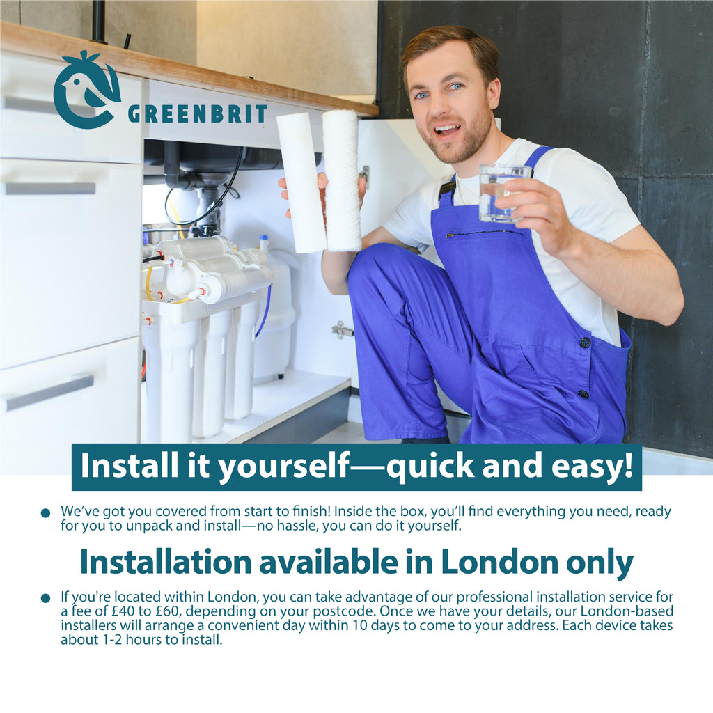 GreenBrit 6-Stage Reverse Osmosis Under-Sink Drinking Water Purifier + Free TDS Meter. [ RO Water Purification System ]