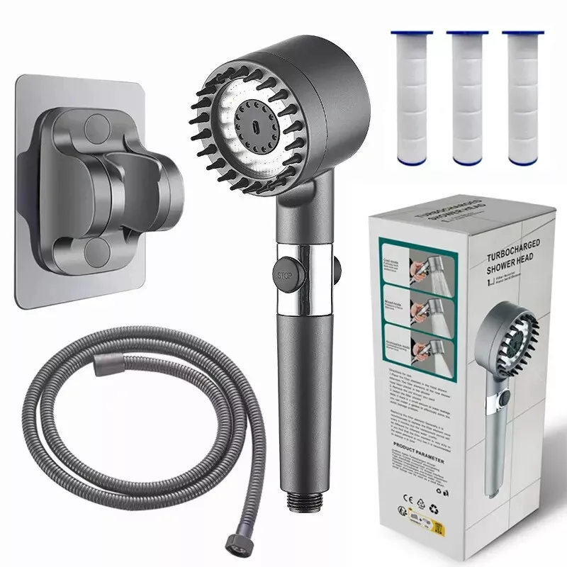 High-Pressure Filtered Shower Head and Hose Set (Black) – 4-Mode Spa Experience with On/Off Switch