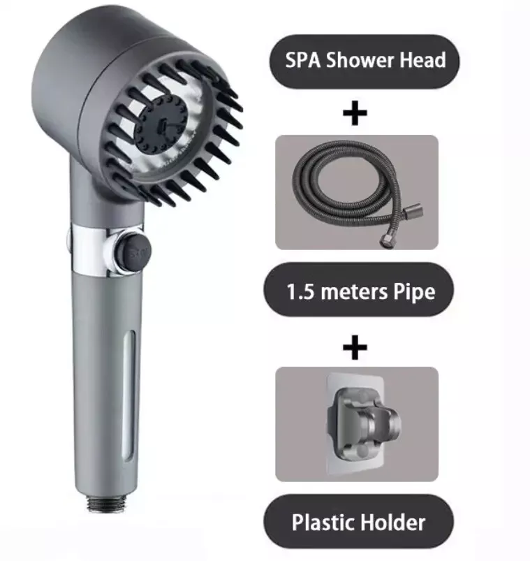 High-Pressure Filtered Shower Head and Hose Set (Black) – 4-Mode Spa Experience with On/Off Switch